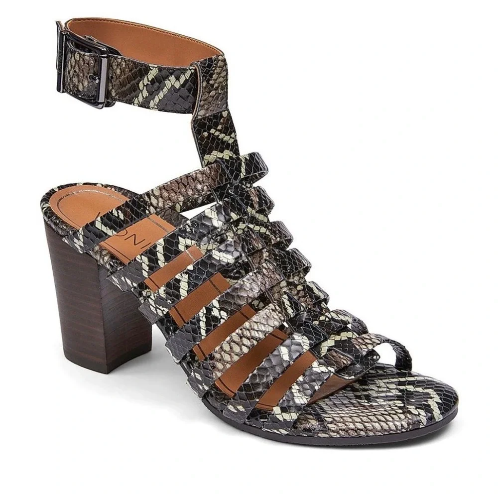 Vionic Sami Boa Snake Print Gladiator Sandals Block Heel Ankle Strap Sz 8